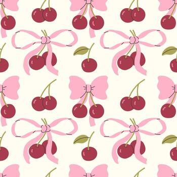 Pattern with cherries and bows on a light background vector