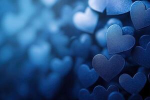 Many blue hearts are floating and creating a blurred romantic background photo