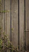 A minimalist fence casts soft shadows on a vertical background, with muted tones and clear areas for text. photo