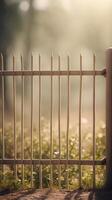 A vertical background features subtle shadows from a minimalist fence, with soft tones and open space for text. photo
