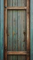 The detailed vertical image of a rustic wooden door frame showcases soft textures with generous negative space for copy. photo
