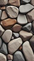 A minimalist vertical photo of natural rock textures in muted tones, creating a calm and open design feel.