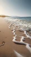 Close-up of gentle vertical wave lines on a quiet beach, with smooth textures and open areas for text. photo