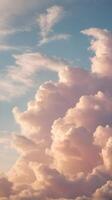 Vertical composition of long, streaky clouds in a pastel-colored sky, with a minimalist feel and open areas for copy. photo