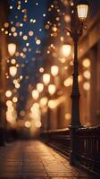Vertical background showcasing gently blurred urban lights in warm shades, creating an inviting and airy feel. photo