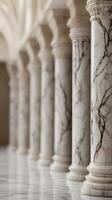 A detailed vertical capture of marble columns, showcasing intricate veins, with an empty neutral background perfect for text placement. photo