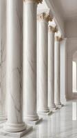 A close-up vertical shot of marble pillars with detailed veins, set against a clean, neutral backdrop providing plenty of space for text. photo