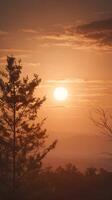A vertical composition of a muted sunset with warm hues transitioning into a serene, open sky for copy space. photo