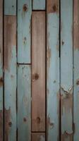 A detailed vertical shot of a weathered wooden shutter with chipped paint, providing texture and clear space for text. photo