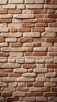 A vertical composition of a minimalist brick wall in neutral tones, perfect for overlaying text or graphics. photo
