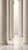 A vertical composition of smooth marble columns in neutral hues, with subtle reflections and plenty of room for text placement. photo