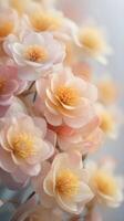 A close-up vertical shot of pastel flower petals in soft focus, creating room at the edges for text placement. photo