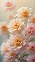 Close-up vertical composition of pastel flower petals arranged in soft focus with space for text on the edges. photo