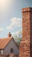 A detailed photo of a rustic chimney made of brick, with a soft sky background, perfect for adding text.