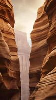 A high-resolution vertical image of a canyon wall with warm-toned layered rocks, featuring smooth textures or a blank sky for text overlay. photo