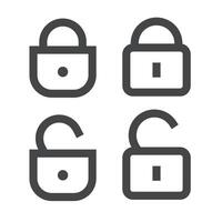 Padlock or lock icon open and closed line outline art isolated symbol, unlocked and locked padlocks secured or protected sign clipart vector
