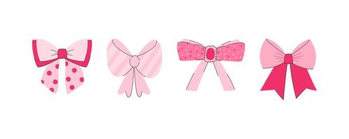 A set of vintage coquette bows. Hand Drawn Collection bows with patterns. Pink Ribbons, illustratio on a white background vector