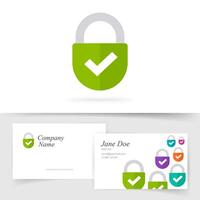 Lock logotype as trust protected company logo or padlock secure brand symbol for privacy and private business guard on visiting card template design flat illustration sign vector