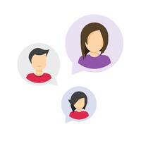 People discussion speech bubbles messages as teamwork talk chat or men and women social messaging network online icons flat illustration, concept of communication dialog, internet meeting idea vector