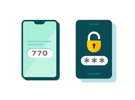 2fa icon password secure login authentication verification flat cartoon or sms push code messages symbol on smartphone mobile phone isolated pictogram, two factor or multi factor cellphone vector