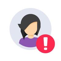 User profile caution or important notice identification icon, personal fake account or fraud risk data alert notification flat symbol, web person id safety message isolated vector