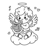 Charming Cupid illustration playing a harp. Perfect for Valentine's Day and coloring activities vector