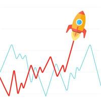 Income graph go up like rocket flat style illustration. Growing up as a rocket takes off metaphor vector