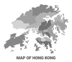 Hong Kong Greyscale political map simple flat illustration vector