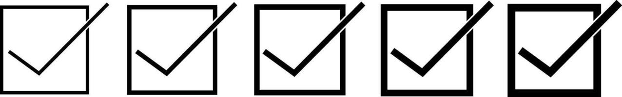 Set of buttons with check mark icon of different thickness. vector