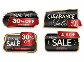 Modern final sale gold black and red retro badges and labels collection isolated on white background vector