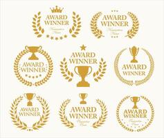 Award Winner emblem collection of gold laurel with gold text and trophy vector