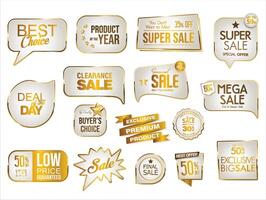 Super sale golden retro badges and labels collection isolated on white background vector