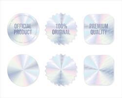 Hologram stickers or labels with holographic texture original product isolated on white background vector