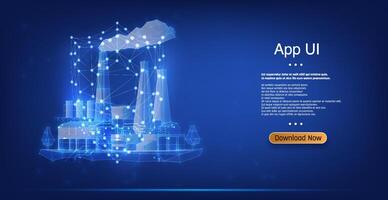 digital interface showcases a blend of industrial visuals and interconnected networks, highlighting advancements in technology and user experience design. vector