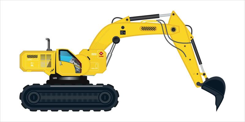 Excavator yellow vehicle bucket heavy tools futuristic model 3D illustration