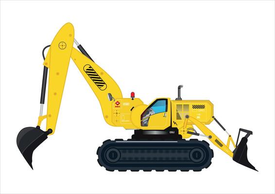 Multifunction Yellow Excavator with backhoe and gravel tools construction heavy vehicle 3D illustration