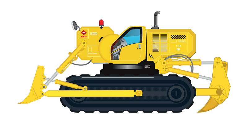 Yellow excavator multifunction with backhoe and gravel tools construction heavy vehicle 3D illustration