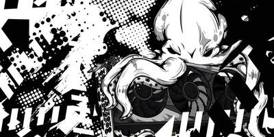 Octopus Illustration design with black and white abstract textured background vector