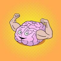 Brain training pop art style illustration. Colorful cartoon powerful brain. vector