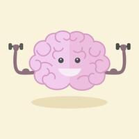 Brain training flat style illustration. Colorful cartoon powerful brain. vector