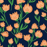 a pattern with orange flowers on a dark blue background vector