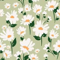 Elegant floristic pattern featuring chamomiles and leaves. Ideal for surface design, fabric, paper and etc. vector