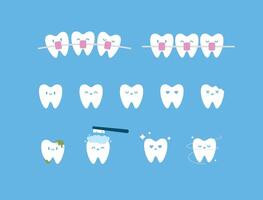 cute set collection of tooth cartoon mascot simple flat icon style illustration in white color vector