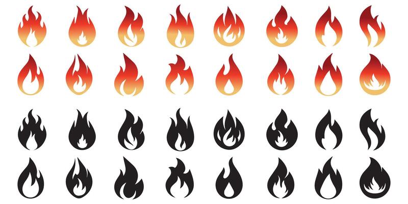 Flame grediant fire icon flame logo template and silhouette shape isolated on white background