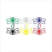 Illustration of six dragonflies with different colors vector