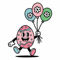 Easter Egg Cartoon with Colorful Balloons Illustration vector