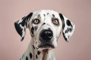 Portrait of a sad dalmatian dog on isolated background photo