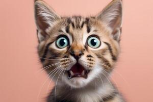 Portrait of a shocked cat on isolated background photo