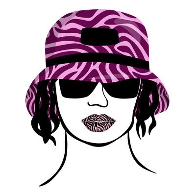 Stylized portrait of a woman in a zebra panama hat and with an animal print on her lips