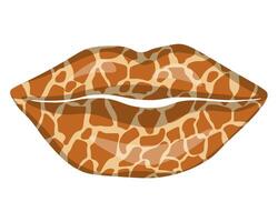 Lips with spotted giraffe print, stylish make up on part of face for design vector